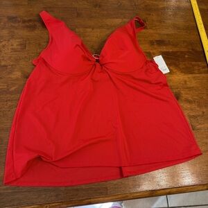 NWT women’s swim by Cacique Red Swim Top lightly lined plunge size 42DDD